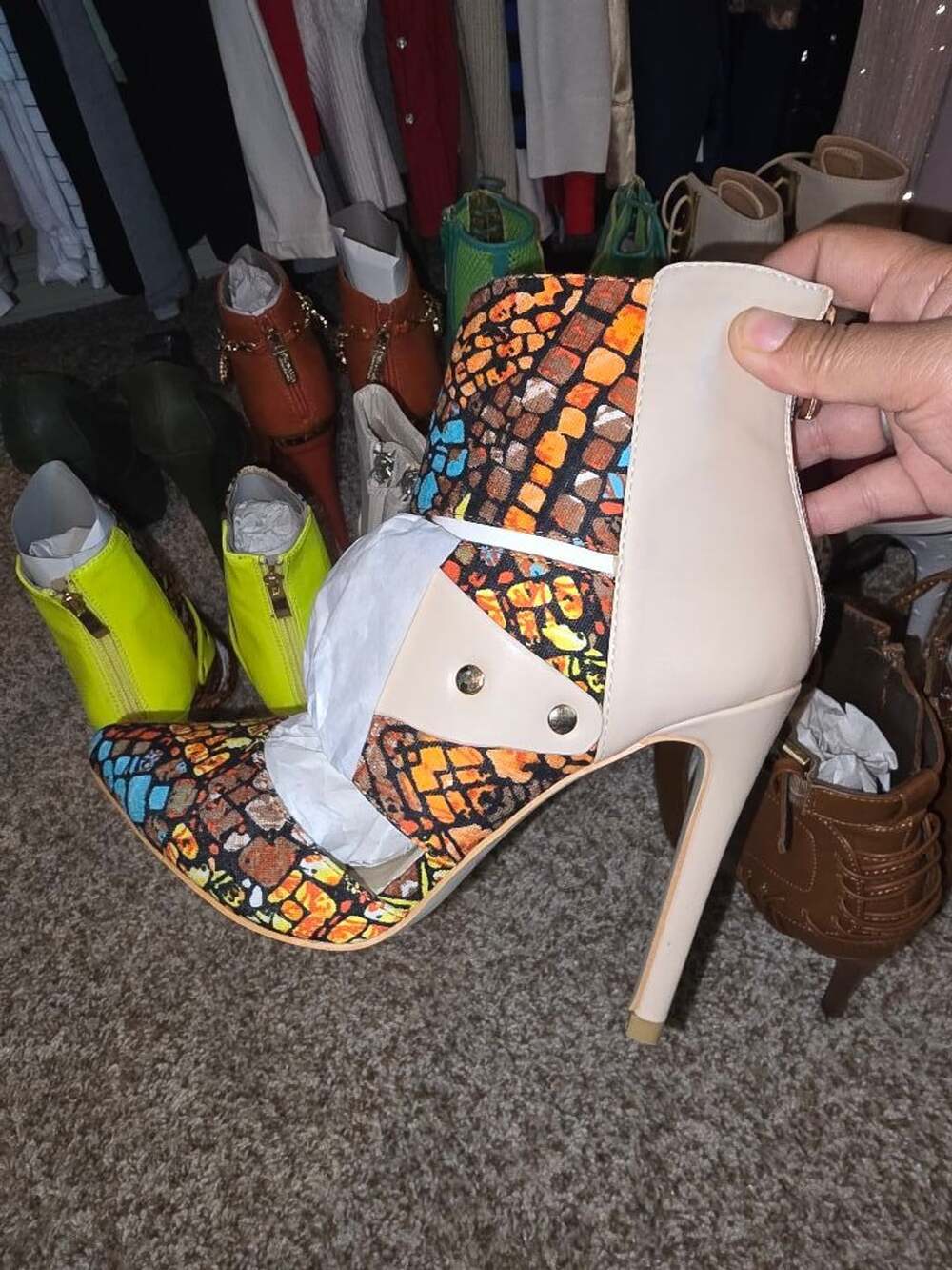 Unbranded Stiletto Ankle Boots Multicolor Snake Print